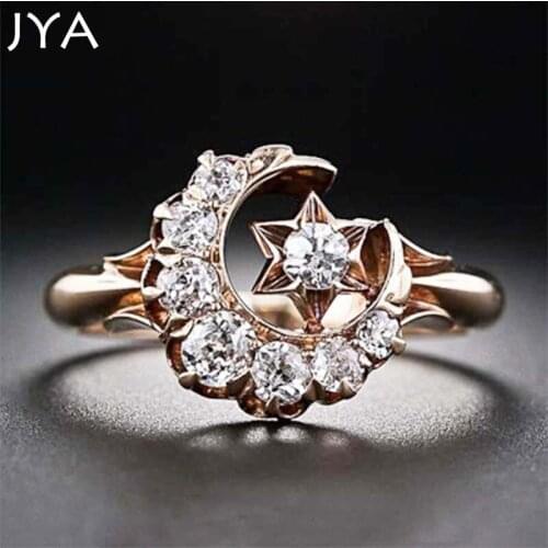 Cpop Vintage Luxurious Ring New Moon and Star with Zricon Simple Personality Grace Rings for Women Girl Elegant Mature Jewelry