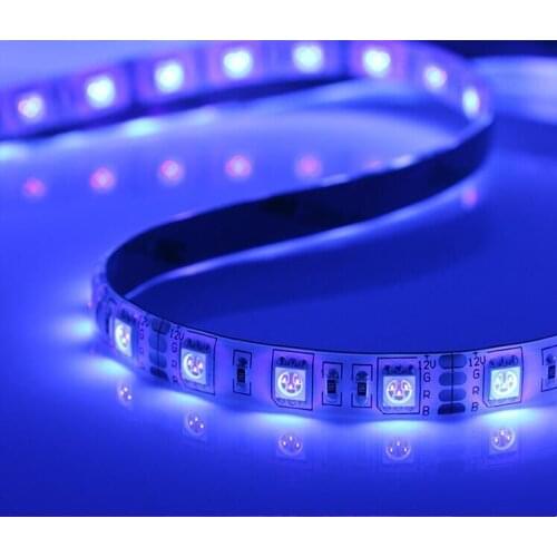 UV(390nm-400nm) color LED strip 5050 SMD 12V flexible light 60LED/m,5m 300LED;waterproof by silicon coating;IP65;white pcb