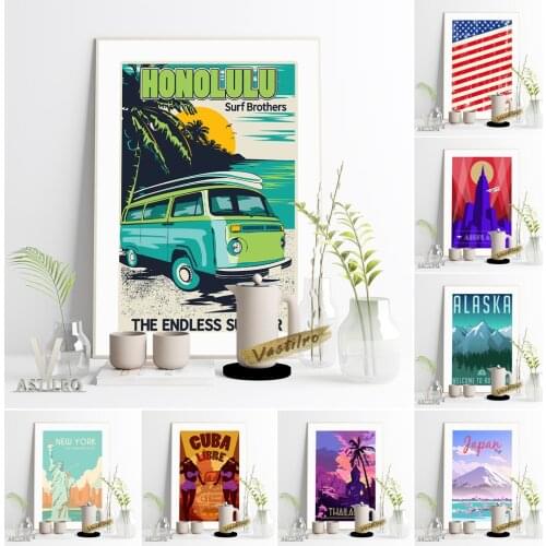 World Travel City Scenic Spot Advertising Retro Poster Thailand America Cuba Print Art Havana Hawaii Japan Itali Room Home Decor
