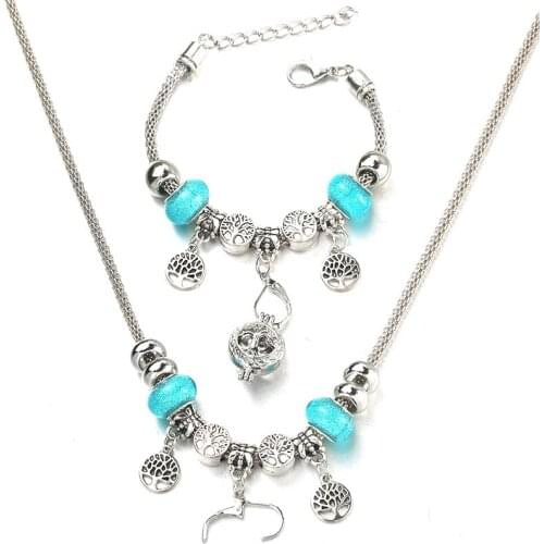 Tree of Life Necklace Bracelet Set Lobster Clasp Fine Bead Hollow Chain Beaded Bracelet With Hook DIY Pendant Jewelry