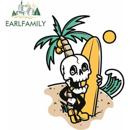 EARLFAMILY 13cm x 10.4cm for Surf Dead Skull Beach Car Stickers Laptop Anime Refrigerator Decal Cartoon Windows Car Assessoires