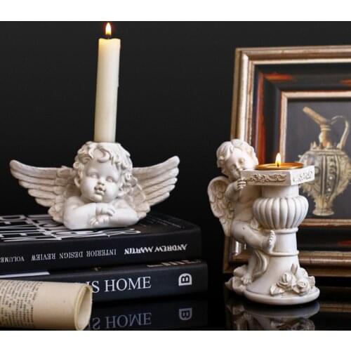 European Cupid Angel Resin Candle Holder Sculpture Bookcase Cabinet Figurines Decoration Home Bedroom Desktop Furnishing Crafts