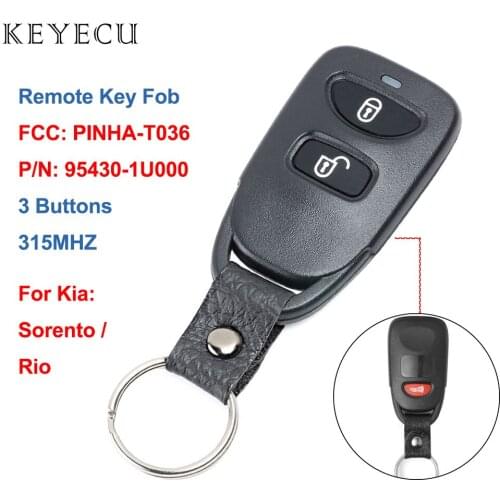 Keyecu for Kia Rio Sorento 2009 2010 2011 Replacement Remote Control Car Key Fob 3 Buttons 315MHz, FCC ID: PINHA-T036