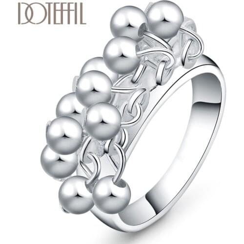 DOTEFFIL 925 Sterling Silver Smooth Grape Beads Ring For Women Fashion Wedding Engagement Party Gift Charm Jewelry