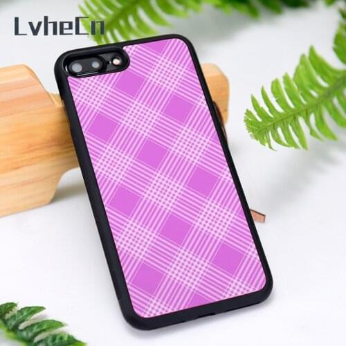 LvheCn Silicone Rubber Phone Case Cover for iPhone 6 6S 7 8 Plus X XS XR 11 12 Mini Pro Max Fuchsia Check Pattern