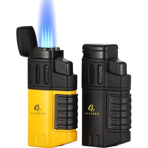 GALINER Metal Cigar Lighter Gas Butane Portable Windproof 4 Jet Torch Lighters Pocket Smoking Cigar Burner Isqueiro