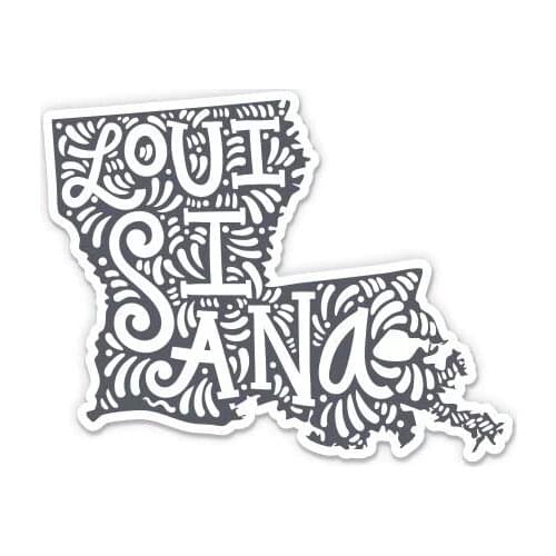 Louisiana Shape Cute Letters Native Local - 3" Vinyl Sticker - For Car Laptop I-Pad Phone Helmet Hard Hat - Waterproof Decal