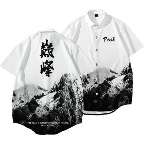 Men Summer Casual White Print Short Sleeve Shirt Turn-down Collar Blouse Hawaiian Top for Beach Holiday Plus Size 6XL