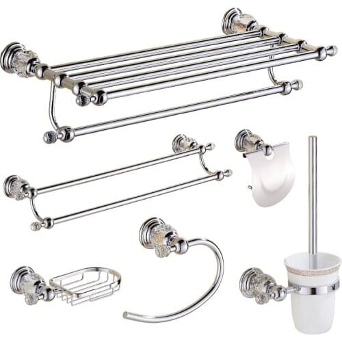 Brass crystal Bathroom Accessories Sets Chrome Polished Bathroom Hardware Set Wall Mount