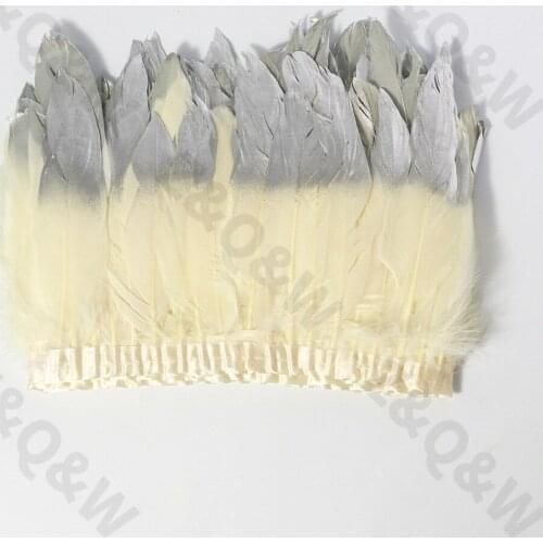 Natural 6-8 inch beige goose feather spray silver head made of 2 meters cloth edge DIY performance costume skirt decoration