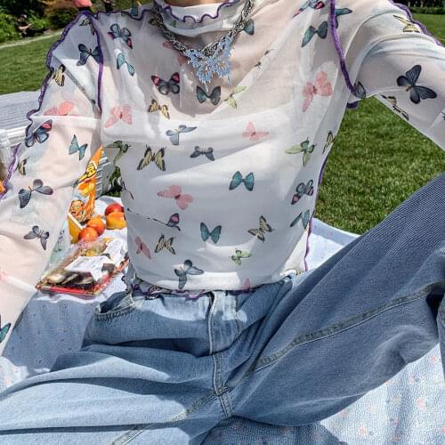 2021 Summer New High Waist Thin Shirt Women T-shirt Trend Korean Version Age-reducing Fashion Top Design Tops Female y2k