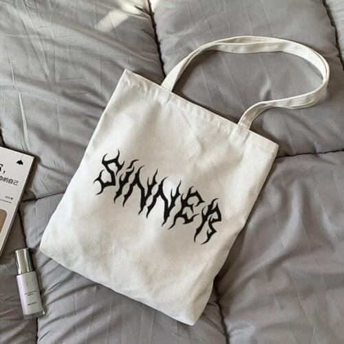 New Punk Fun Summer Letter Vintage Ins Large Capacity Canvas Female Harajuku Hip-hop Sinner Couple Summer Shoulder Bags