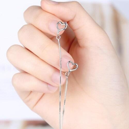 New 925 Sterling Silver Earrings Girl Fashion Jewelry Cute Heart Long Tassel Earring Women Engagement Accessories Gifts KOFSAC