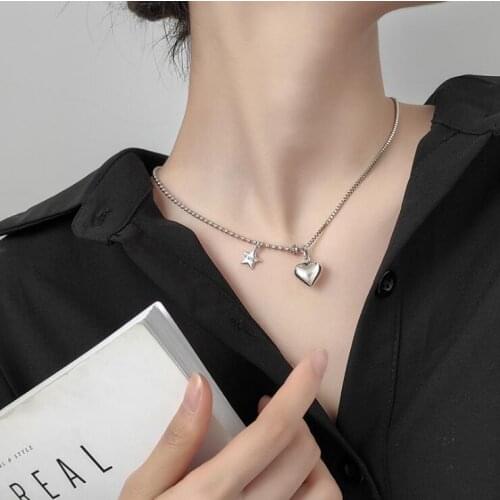 Silver Heart Necklaces 925 Sterling Silver Pendants Necklaces Punk Style