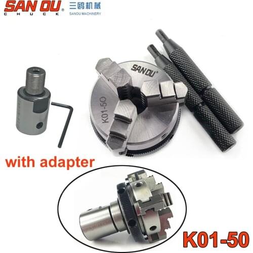 50mm 2" LATHE Chuck three Jaw Manual mini Self-Centering Chuck Sanou K01-50 with Connecting rod Connector for CNC