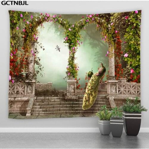 Peacocks Tapestry Colorful Bird Flower Plant Wall Hanging Big Tapestries Hippie Tablecloth Room Bedroom Background Decor Blanket