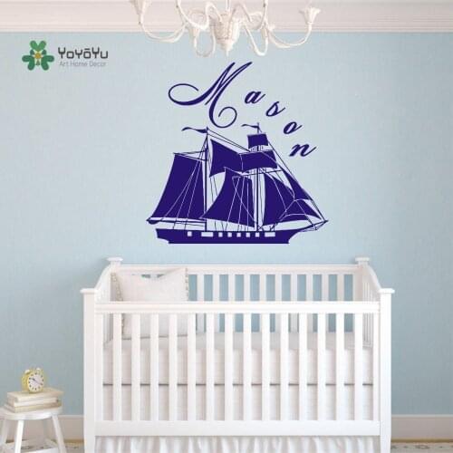 Boys Custom Personalized Name Sea Theme Wall Sticker Kids Home Decor Nursery Room Wall Decals Cut Art Vinyl Stickers KW-160