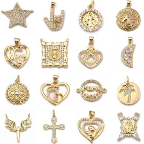 10Pcs Creative Cubic Zirconia Gold Moon Heart Star Pendant Charms For Women DIY Bracelet Necklace Earring Dangles Jewelry Making