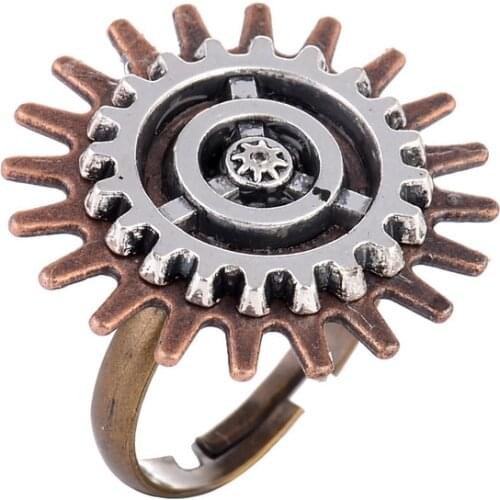 Simple Design Copper and Silver OX Gears Overlayed Vintage Steampunk Ring in Adjustable Size