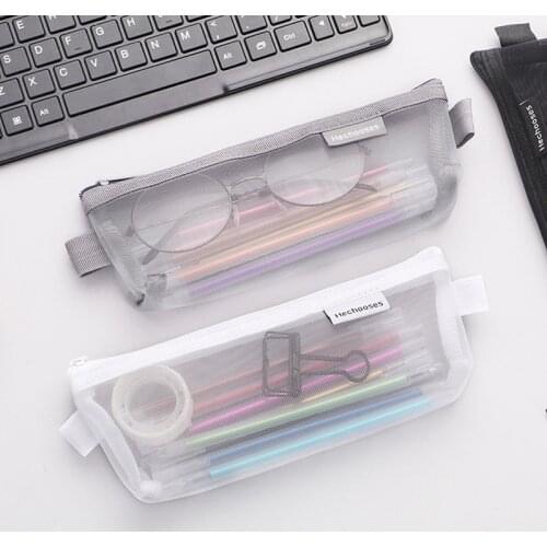 Simple Transparent Mesh Pencil Case Office Student Pencil Cases Nylon Pen Box