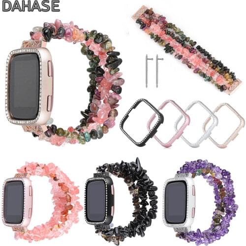 Women Watch Band Bling Gems Stones Bangle Strap for Fitbit Versa Smart Watch Strap Replacement Wrist Belt Bracelet with Cover