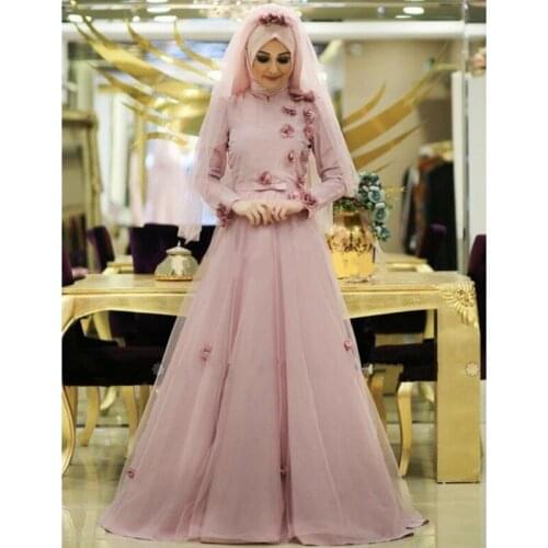 Luxury Arabic Evening Dresses With Long Sleeves High Collar Formal Evening Gowns For Wedding Party Prom Dresses