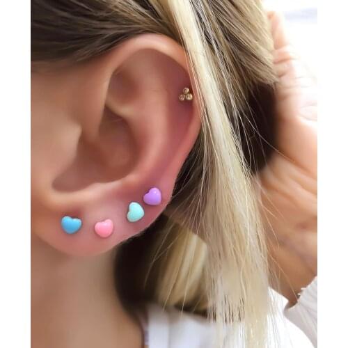 Tiny Heart Stud Earring Pastel Enamel Colorful Dainty Delicate Girl Women Jewelry