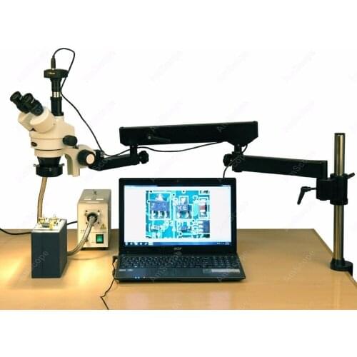 Articulating Stereo Microscope--AmScope Supplies 3.5X-180X Fiber Ring Articulating Zoom Stereo Microscope + 5MP Digital Camera