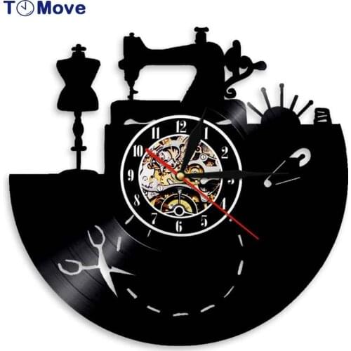 Sewing Design Vinyl Record Clock Sewing Machine LED Wall Clock Gifts for Seamstress Tailors Fashion Store Craft Room Wall Decor