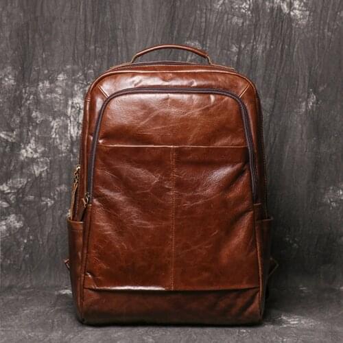 Vintage Genuine Leather Men Backpack large capacity laptop bag soft Cowhide Leather travel backpacks school bags 2020 new