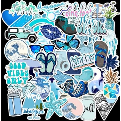50PCS Cartoon Blue VSCO Stickers For Chidren Toy Waterproof Sticker to DIY Suitcase Laptop Bicycle Helmet Car Decals