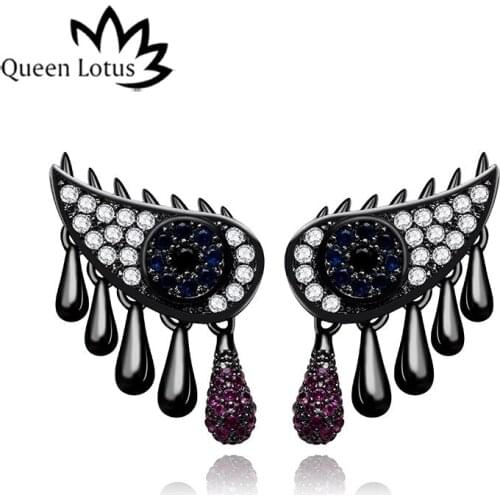 Queen Lotus High Quality Cubic Zircon Earrings Wings Stud Earrings Angle Eyes Statement Earrings Jewelry Crystal Adornment Gift