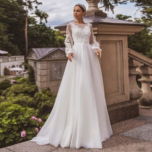 Vestidos De Novia Exquisite Boho Bridal Dresses Appliqued 3D Handmade Flower Long Sleeve Wedding Dress Robe de Mariee 2021