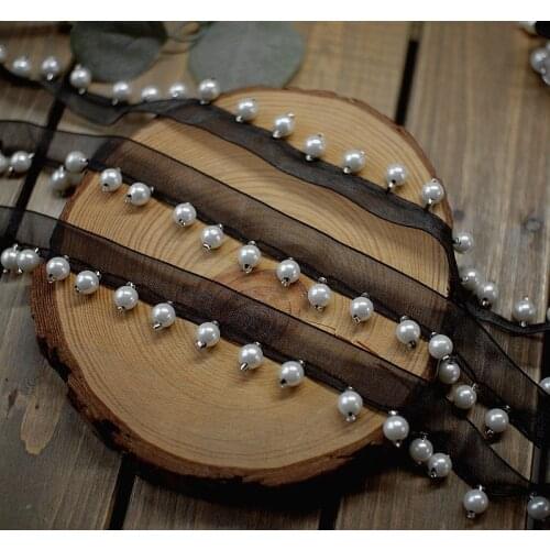 1Meter Organza Fringed Pearl Trim Tassel Lace Ribbon Fabric Sewing Garment Shoes Bag Materials Wedding Decor Accessory Tassels