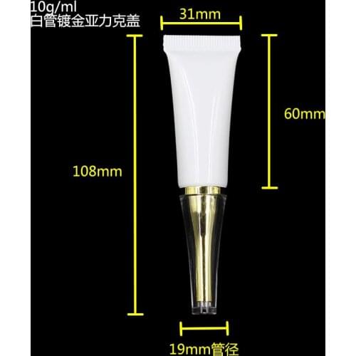10ML Cosmetic Tube,10G white Cream Tube with gold acrylic cuspidal lid,10ml Cosmetic Sample Tubes used for eye cream container