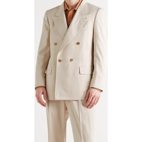 2021 Tailor Made Fashion Double Breasted Ivory Suits Slim Fit Groom Tuxedo For Wedding Casual Party Male Clothing (Jacket+Pants)