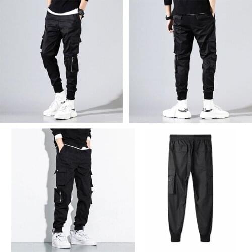 2021 street hip-hop style mens multi-pocket zipper overalls, black sports pants, loose-fitting trousers, casual overalls