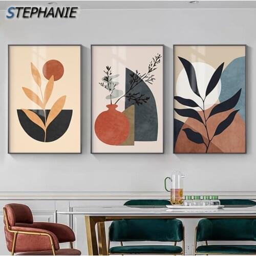 Abstract Color Plants leaves Canvas Painting Minimalist Poster Print Nordic Wall Art Picture for Living Room Boho Home Decor