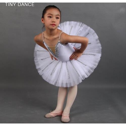 White Spandex Pre-Professional Ballet Dance Tutu Pancake Tutu Skirt for Child and Adult Pleated Tulle Tutu Dance Costumes PLL005