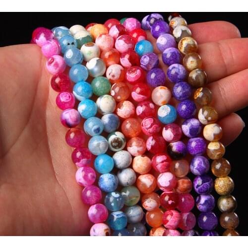 6/8/10mm Fire Agates Beads Natural Stone Smooth Round Agates Loose Beads For Jewelry Making Bracelet Neckalce Earrings Diy 15.5"