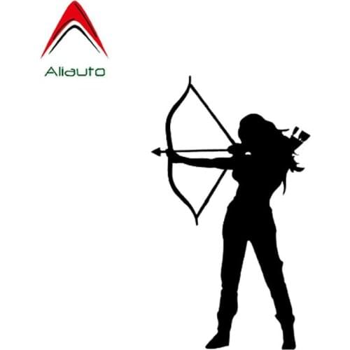 Aliauto Personality Classic Car Sticker Archery Hunting Bow and Arrow Woman Warrior Vinyl Anti-UV Decal Black/Silver,9cm*15cm