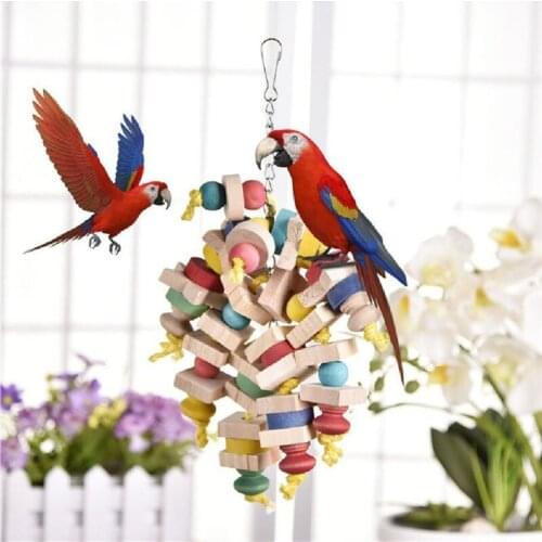 Colorful Parrot Chew Wooden Blocks Toys String Toy Pet Bird Toys Hanging Swing Cage Climbing Ladder Toys Birds Supplies