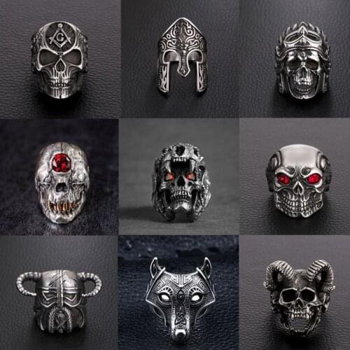 FFLACELL Vintage Mens Skull Skeleton Gothic Biker Rings Men Rock Punk Ring Party Fashion Jewelry