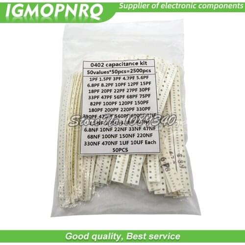 0402 SMD Ceramic Capacitor Assorted Kit 1pF~10uF 50values*50PCS=2500PCS/lot Chip Ceramic Capacitor Samples ki hjxrhgal