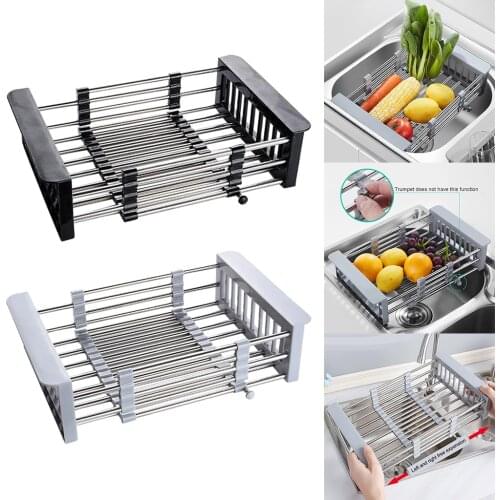 Adjustable Stainless Steel Drainer Basket for Dish Vegetable Fruit,On Counter Dish Rack,Kitchen Basket Dish Drying Rack