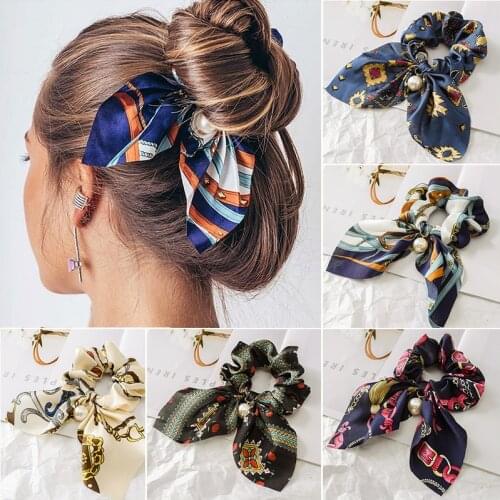 Women Elastic Hair Bands Girls Fashion New Chiffon Rabbit Bowknot Scrunchies Headband Hair Ties Ponytail Holder Hair Accessories
