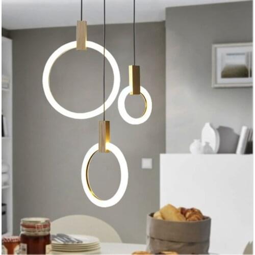 Modern Round Pendant Lights Arylic Wooden Hanging Lamp Villa Home Decoration Living Dining Room Hall Lighting Fixtures Ceiling