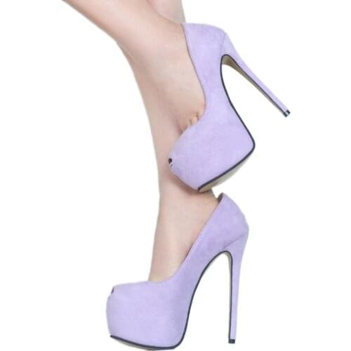 Woman Wedding Shoes Brand Thin High Heels Classic Heeled Sandals 14CM Ladies Purple Platform Pumps