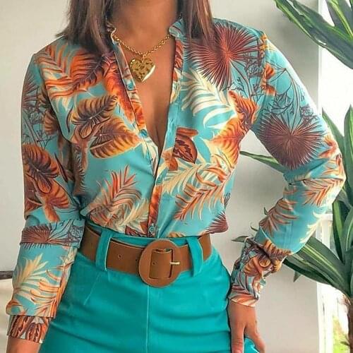 Dropshipping!!Spring/Summer Lady Shirt Stand Collar Single-breasted Floral Print Long Sleeve Buttons Down Women Blouse