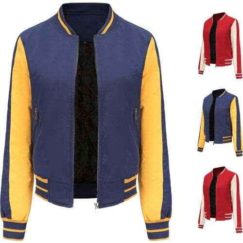 Women Jackets Retro Patchwork Ladies Zipper Up Bomber Outwear Spring Autumn Long Sleeve Short Slim Casual Pocket Biker Coats